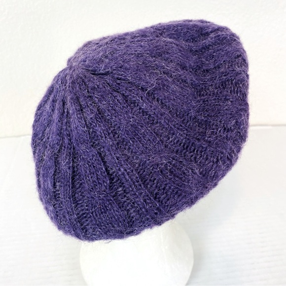 Fownes Purple Mohair Blend Knit Beret OS - Picture 3 of 6